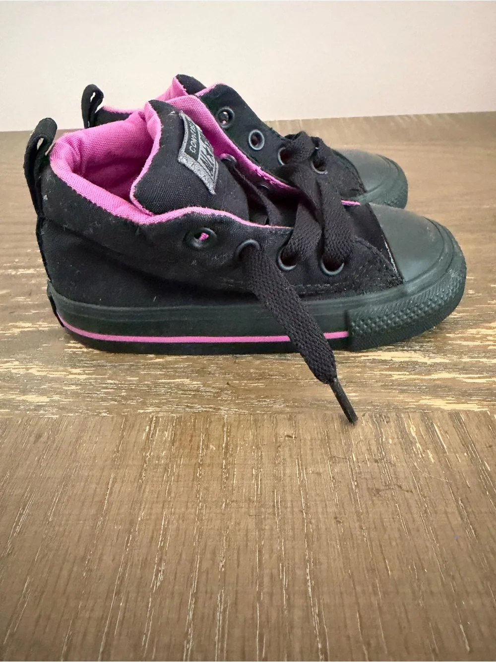 Converse Kids Black High-Top Sneakers with Pink Lining